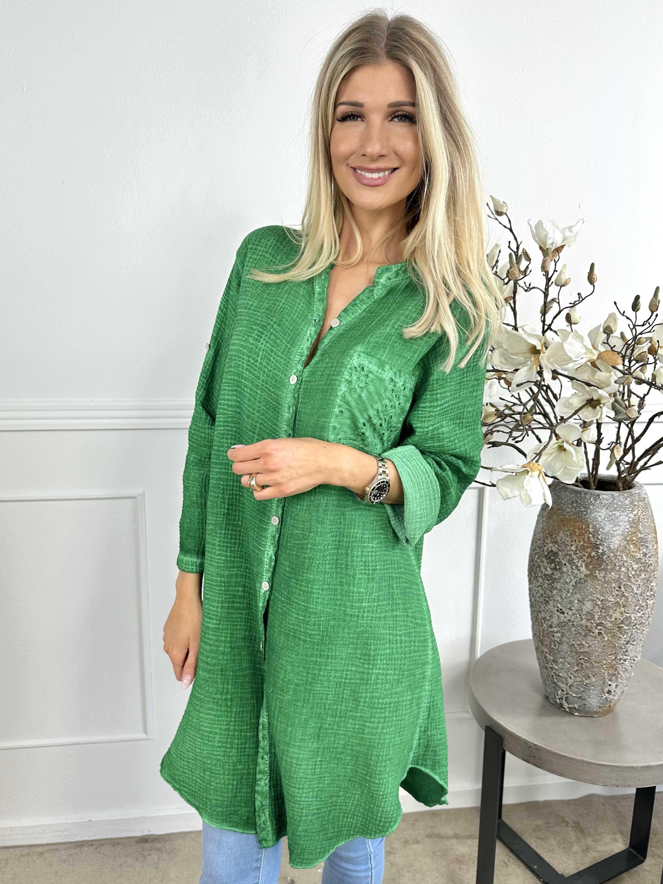 Inez - Lang blød skjorte i bæk og bølge stof